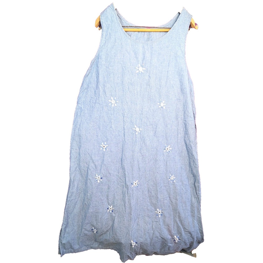 Handmade Denim Western VTGBlue Sun Dress Sleeveless 28" = 2X Flowers Mirrors